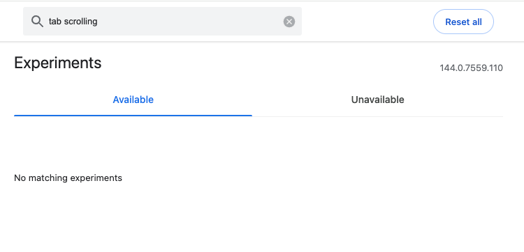 Chrome 144 without tab scrolling